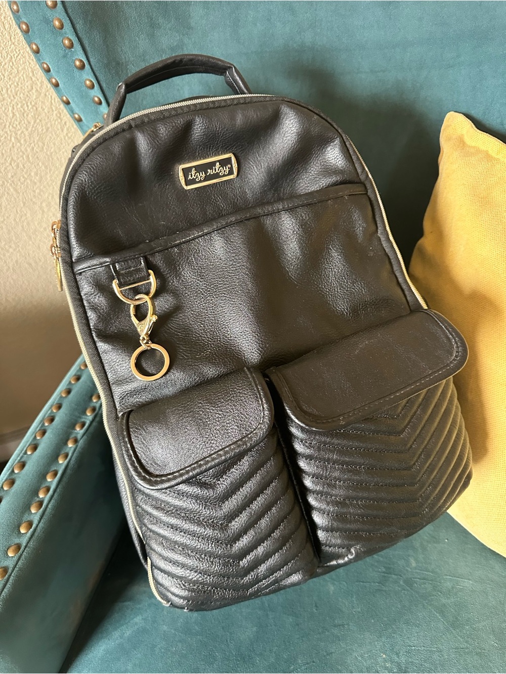 Itzy Ritzy Jetsetter Boss Diaper Bag Backpack Black Vegan Leather